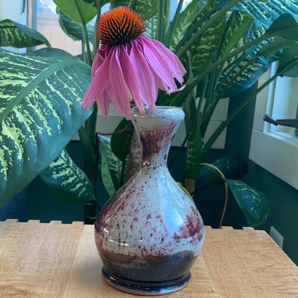 Pottery Ceramic Handmade Vase Jade Green Red